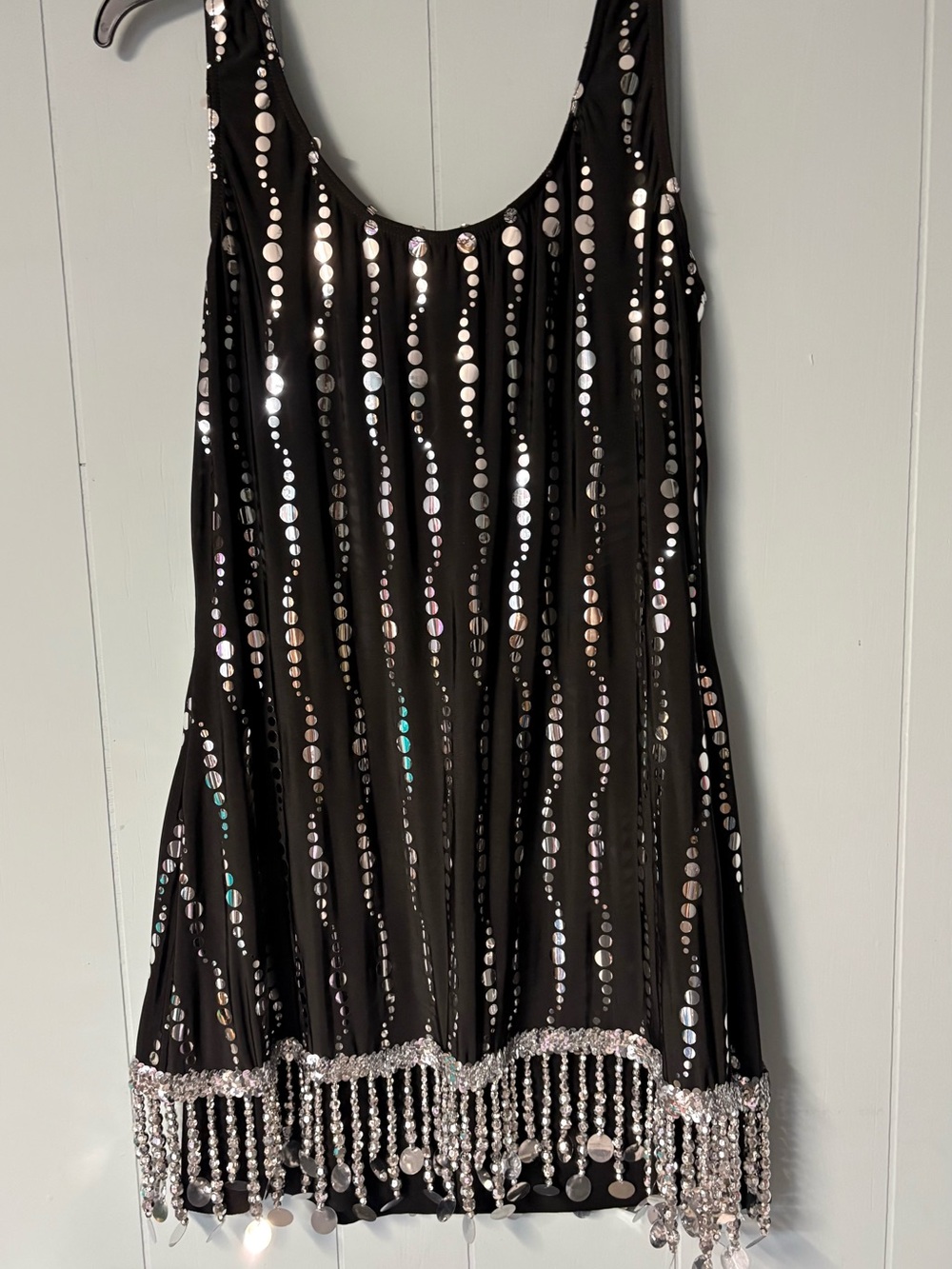 Black Sequin Fringe Mini Dress